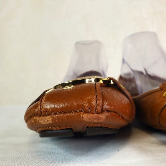 Michael Kors Fulton Moc Ballet Flat Shoes Sz 9M Saffiano Leather Tan Slip On - Picture 11 of 15